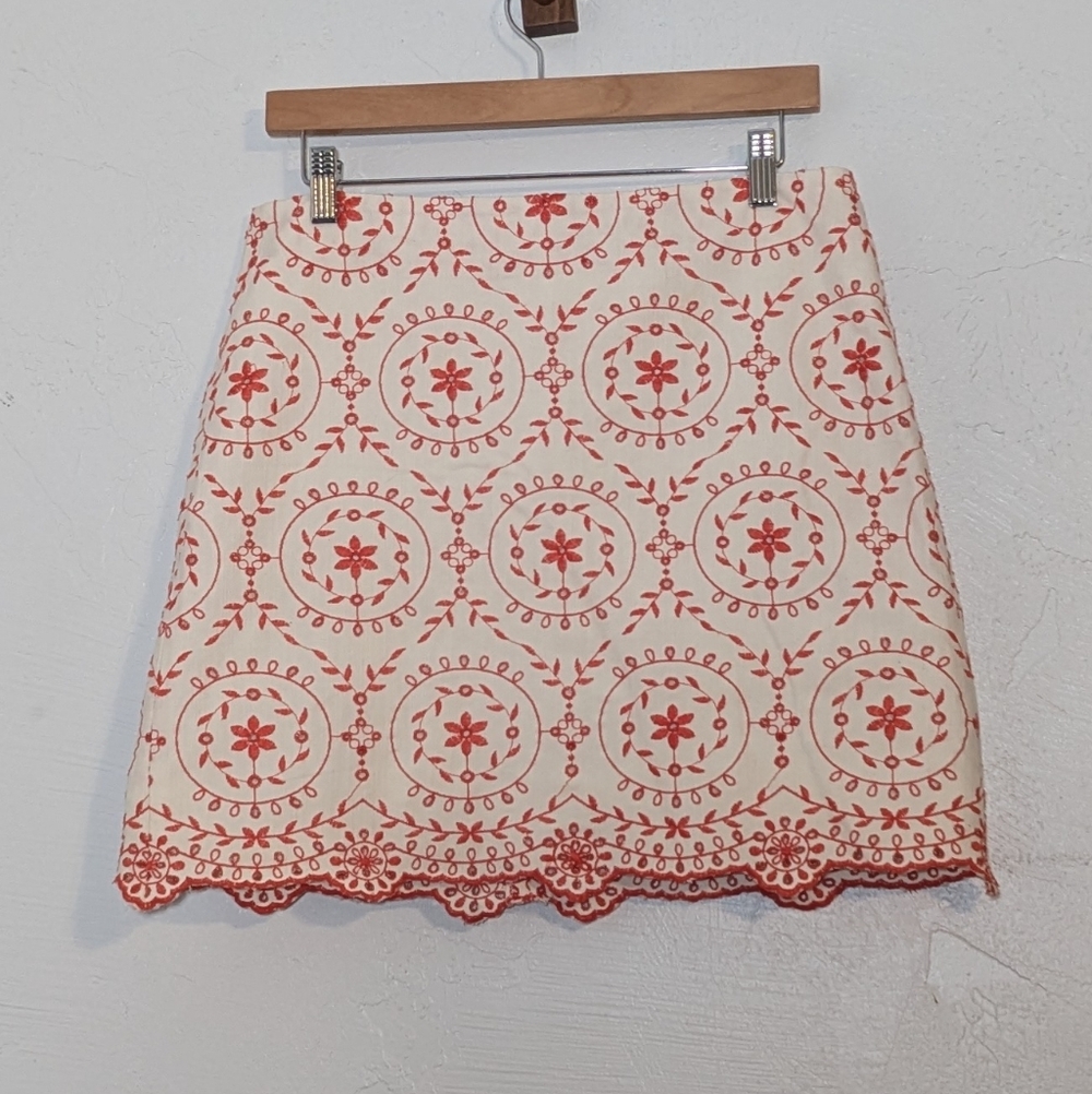 LOFT Embroidered Cotton Mini Skirt Floral Mandala Boho Artsy Mediterranean Chic